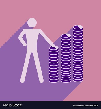 Flat with shadow icon man and stack of coins vector image