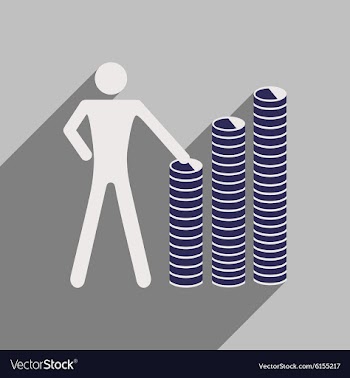 Flat with shadow icon man and stack of coins vector image