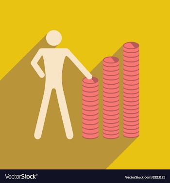 Flat with shadow icon man and stack of coins vector image