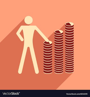 Flat with shadow icon man and stack of coins vector image