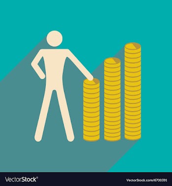 Flat with shadow icon man and stack of coins vector image