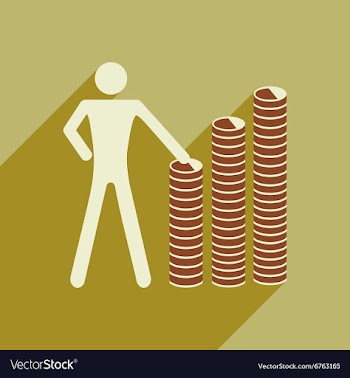 Flat with shadow icon man and stack of coins vector image