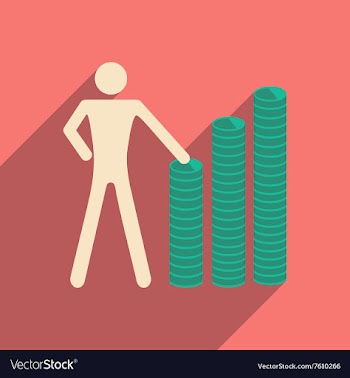 Flat with shadow icon man and stack of coins vector image