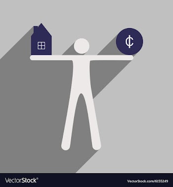Flat with shadow icon man holding house and coins vector image