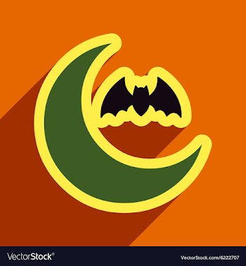 Flat with shadow Icon moon and bat on colored vector image