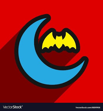 Flat with shadow Icon moon and bat on colored vector image