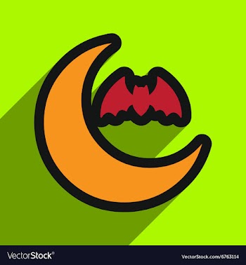 Flat with shadow Icon moon and bat on colored vector image