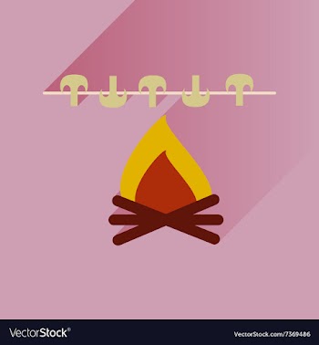 Flat with shadow Icon mushrooms on fire vector image
