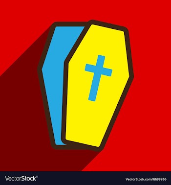 Flat with shadow Icon open coffin on a colored vector image