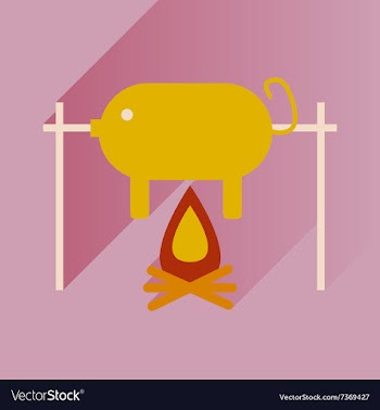 Flat with shadow Icon pig on fire vector image