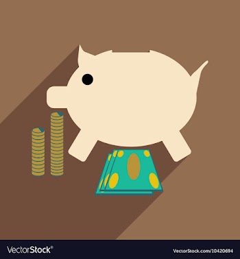 Flat with shadow icon piggy bank coins and dollars vector image