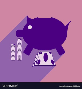 Flat with shadow icon piggy bank coins and dollars vector image