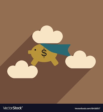 Flat with shadow icon piggy bank in the clouds vector image