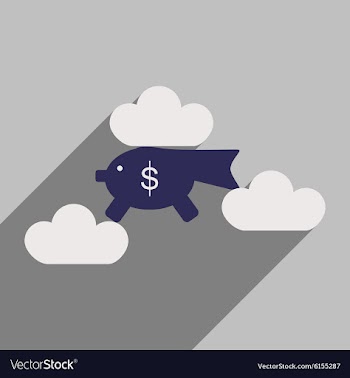 Flat with shadow icon piggy bank in the clouds vector image