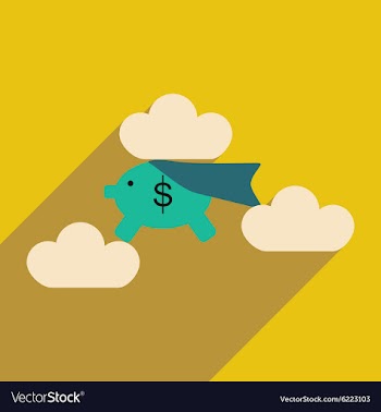 Flat with shadow icon piggy bank in the clouds vector image