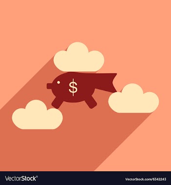 Flat with shadow icon piggy bank in the clouds vector image