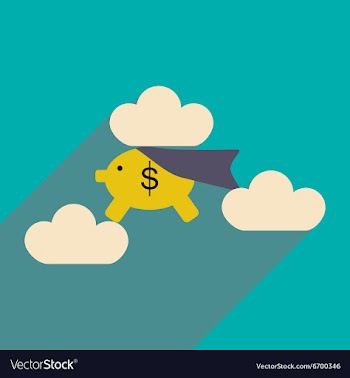 Flat with shadow icon piggy bank in the clouds vector image