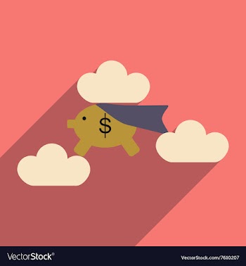 Flat with shadow icon piggy bank in the clouds vector image