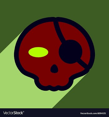 Flat with shadow Icon Pirate skull on a colored vector image