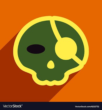Flat with shadow Icon Pirate skull on a colored vector image
