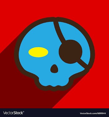 Flat with shadow Icon Pirate skull on a colored vector image