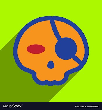 Flat with shadow Icon Pirate skull on a colored vector image