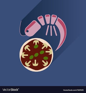 Flat with shadow Icon pizza and shrimp vector image