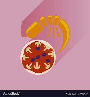 Flat with shadow Icon pizza and shrimp vector image