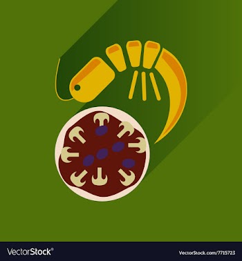 Flat with shadow Icon pizza and shrimp vector image