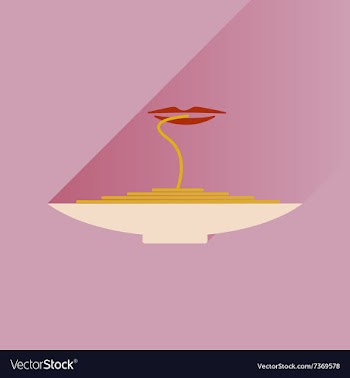 Flat with shadow Icon plate spaghetti lips vector image
