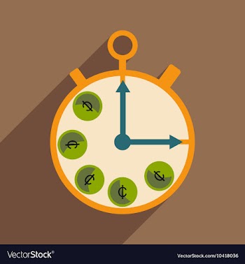 Flat with shadow icon Stopwatch and coins vector image