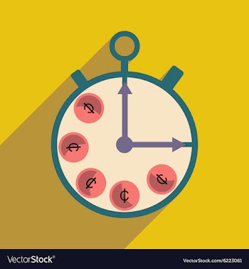 Flat with shadow icon Stopwatch and coins vector image