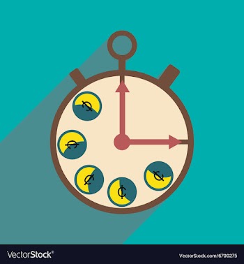 Flat with shadow icon Stopwatch and coins vector image