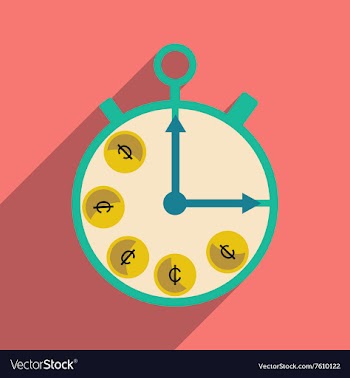 Flat with shadow icon Stopwatch and coins vector image