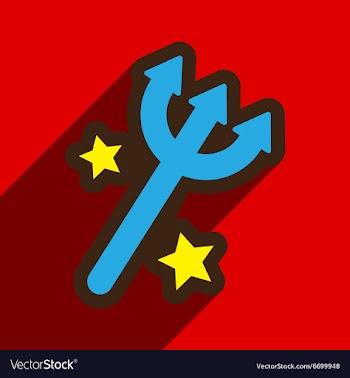 Flat with shadow Icon trident on a colored vector image