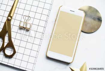 Flatlay of feminine and girly workspace