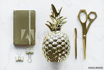 Flatlay of golden utensils decoration concept