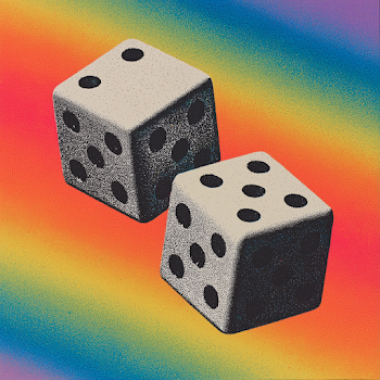 Floating Dice with Rainbow Gradient Background