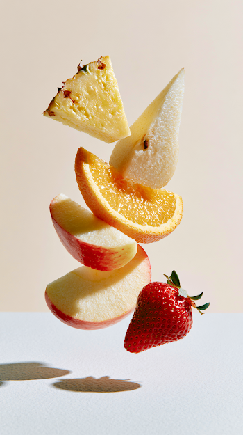 Floating Fruit Composition on White Background