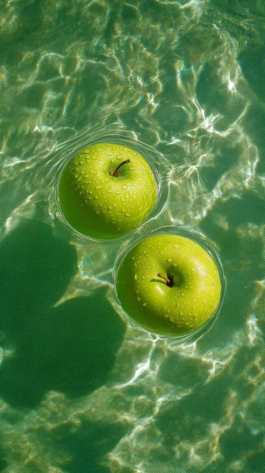 Floating Green Apples in Rippling Water Floating Green Apples in Rippling Water