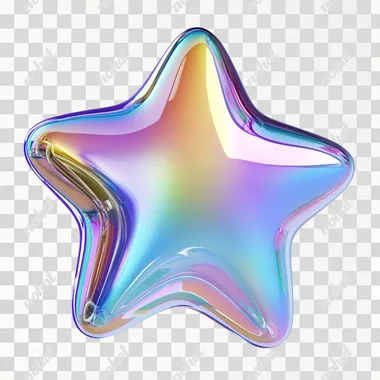 Floating Iridescent Rainbow Chrome Star in Bubble Style