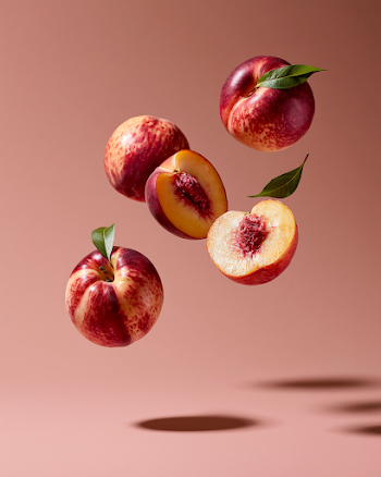 Floating Peaches on Pastel Background