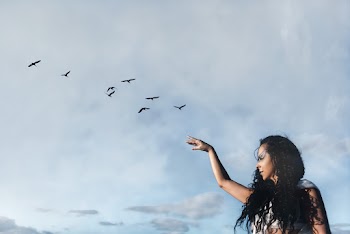 Flock of Birds and Woman