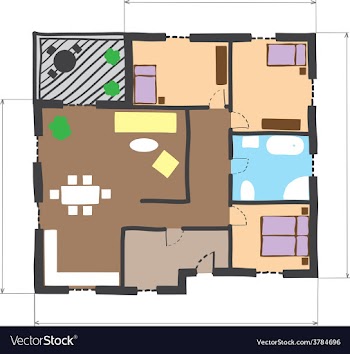 Floor plan of house colored doodle style vector image