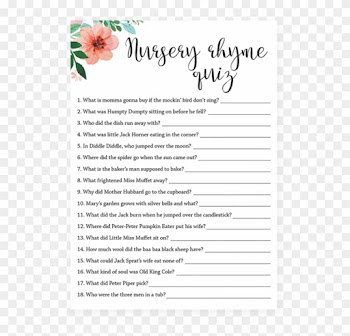 Floral Baby Shower Nursery Rhyme Quiz Printable Littlesizzle - Baby Shower