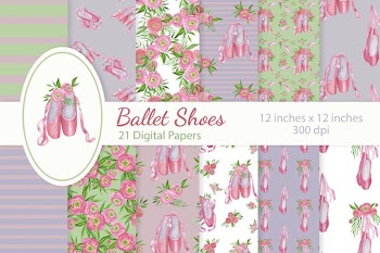 Floral Ballet Shoes Digital Papers Set