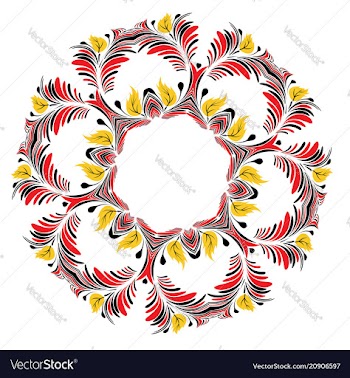 Floral black and red round ornament vector image