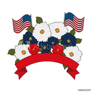 floral decoration with usa flags frame design