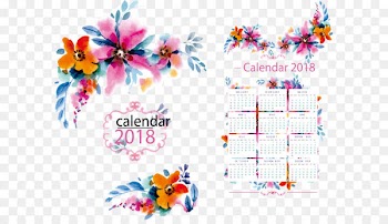 Floral design Flower Pattern - Vector watercolor calendar template 