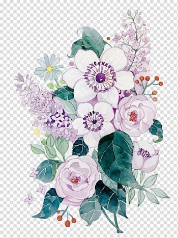 Floral design Flower Watercolor painting, watercolor flower, white and purple petaled flower illustration transparent background PNG clipart